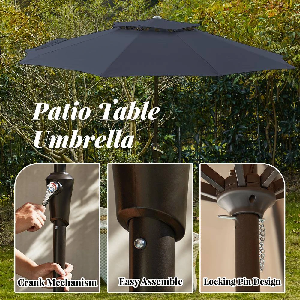 11 Ft. 2 -Tiers 8 Sturdy Ribs Outdoor Market Patio Umbrellas With Crank Lift In Navy 4 11 Ft. 2 -Tiers 8 Sturdy Ribs Outdoor Market Patio Umbrellas With Crank Lift In Navy - Image 4