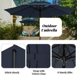 11 Ft. 2 -Tiers 8 Sturdy Ribs Outdoor Market Patio Umbrellas With Crank Lift In Navy 11 11 Ft. 2 -Tiers 8 Sturdy Ribs Outdoor Market Patio Umbrellas With Crank Lift In Navy -More Furniture Store market umbrellas 11sc zzs ny 77 1000