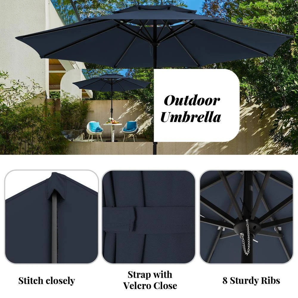 11 Ft. 2 -Tiers 8 Sturdy Ribs Outdoor Market Patio Umbrellas With Crank Lift In Navy 5 11 Ft. 2 -Tiers 8 Sturdy Ribs Outdoor Market Patio Umbrellas With Crank Lift In Navy - Image 5