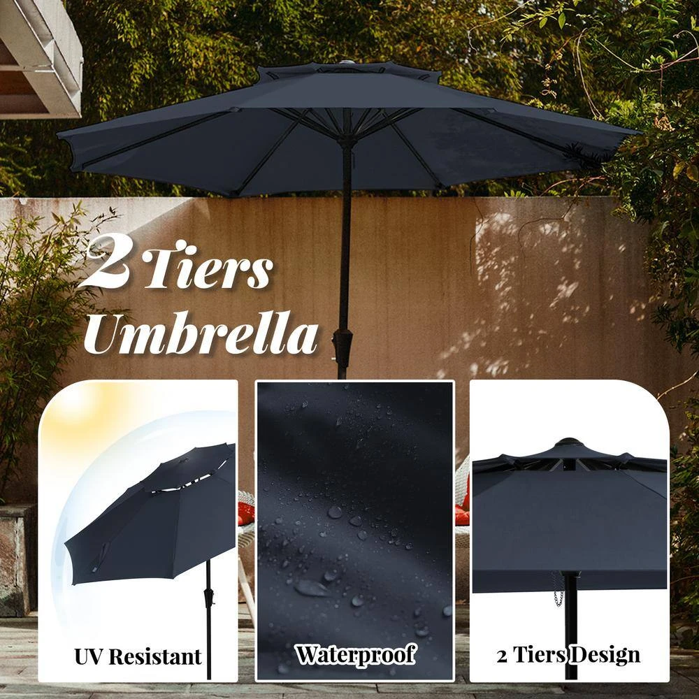 11 Ft. 2 -Tiers 8 Sturdy Ribs Outdoor Market Patio Umbrellas With Crank Lift In Navy 3 11 Ft. 2 -Tiers 8 Sturdy Ribs Outdoor Market Patio Umbrellas With Crank Lift In Navy - Image 3