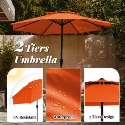 11 Ft. 2 -Tiers 8 Sturdy Ribs Outdoor Market Patio Umbrellas With Crank Lift In Orange -More Furniture Store market umbrellas 11sc zzs oe 77 1000