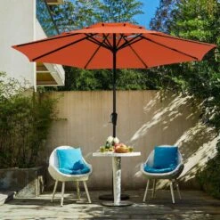 11 Ft. 2 -Tiers 8 Sturdy Ribs Outdoor Market Patio Umbrellas With Crank Lift In Orange -More Furniture Store market umbrellas 11sc zzs oe d4 1000