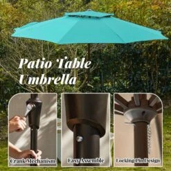 11 Ft. 2 -Tiers 8 Sturdy Ribs Outdoor Market Patio Umbrellas With Crank Lift In Peacock Blue -More Furniture Store market umbrellas 11sc zzs pb 1d 1000