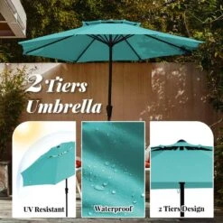 11 Ft. 2 -Tiers 8 Sturdy Ribs Outdoor Market Patio Umbrellas With Crank Lift In Peacock Blue -More Furniture Store market umbrellas 11sc zzs pb 77 1000