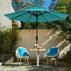 11 Ft. 2 -Tiers 8 Sturdy Ribs Outdoor Market Patio Umbrellas With Crank Lift In Peacock Blue -More Furniture Store market umbrellas 11sc zzs pb d4 1000