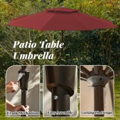 11 Ft. 2 -Tiers 8 Sturdy Ribs Outdoor Market Patio Umbrellas With Crank Lift In Red -More Furniture Store market umbrellas 11sc zzs rd 1d 1000