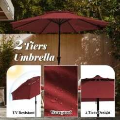 11 Ft. 2 -Tiers 8 Sturdy Ribs Outdoor Market Patio Umbrellas With Crank Lift In Red -More Furniture Store market umbrellas 11sc zzs rd 77 1000