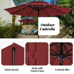 11 Ft. 2 -Tiers 8 Sturdy Ribs Outdoor Market Patio Umbrellas With Crank Lift In Red -More Furniture Store market umbrellas 11sc zzs rd a0 1000