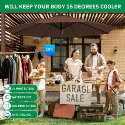 11 Ft. Steel Crank Lift Patio Umbrella In Brown -More Furniture Store market umbrellas 11zzs brown 31 1000