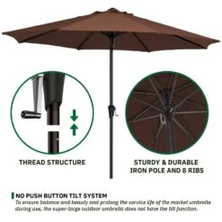11 Ft. Steel Crank Lift Patio Umbrella In Brown -More Furniture Store market umbrellas 11zzs brown 40 1000