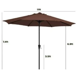 11 Ft. Steel Crank Lift Patio Umbrella In Brown -More Furniture Store market umbrellas 11zzs brown 77 1000
