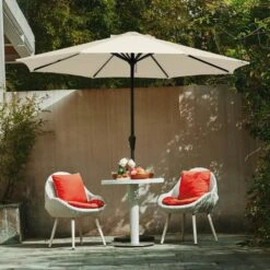11 Ft. Steel Crank Lift Patio Umbrella In Creamy White
