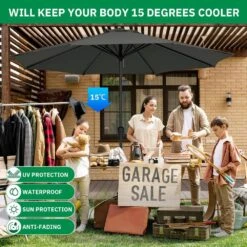 11 Ft. Steel Crank Lift Patio Umbrella In Gray -More Furniture Store market umbrellas 11zzs gray 31 1000