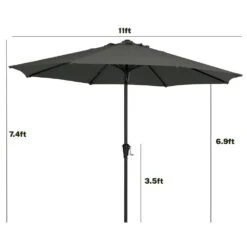 11 Ft. Steel Crank Lift Patio Umbrella In Gray -More Furniture Store market umbrellas 11zzs gray 77 1000