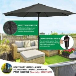 11 Ft. Steel Crank Lift Patio Umbrella In Gray -More Furniture Store market umbrellas 11zzs gray d4 1000