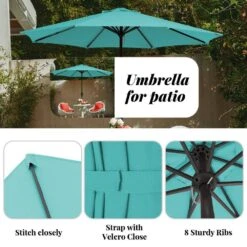 11 Ft. Steel Crank Lift Patio Umbrella In Peacock Blue -More Furniture Store market umbrellas 11zzs pblue 77 1000