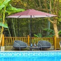 11 Ft. Steel Crank Lift Patio Umbrella In Red And White Stripes -More Furniture Store market umbrellas 11zzs rws 31 1000