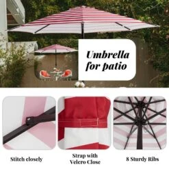 11 Ft. Steel Crank Lift Patio Umbrella In Red And White Stripes -More Furniture Store market umbrellas 11zzs rws 40 1000
