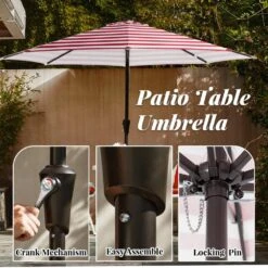 11 Ft. Steel Crank Lift Patio Umbrella In Red And White Stripes -More Furniture Store market umbrellas 11zzs rws a0 1000
