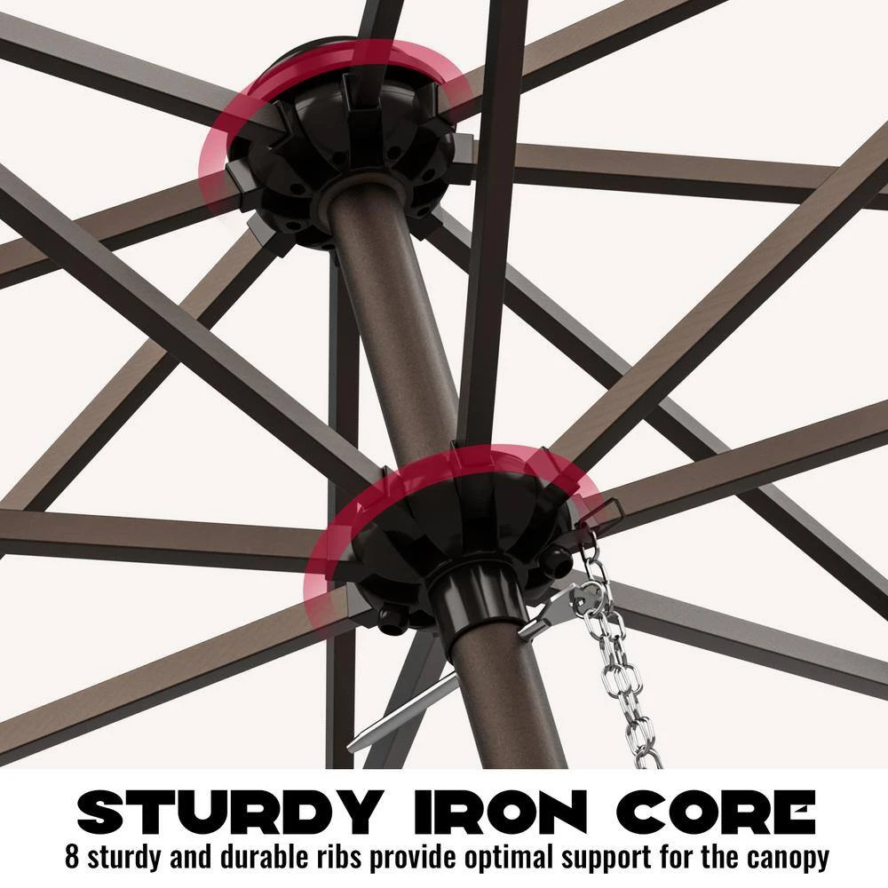 9FT Two Layer Wind Vent Patio Market Umbrella With Push Button And Tilt Crank Lifting In Beige 4 9FT Two Layer Wind Vent Patio Market Umbrella With Push Button And Tilt Crank Lifting In Beige - Image 4