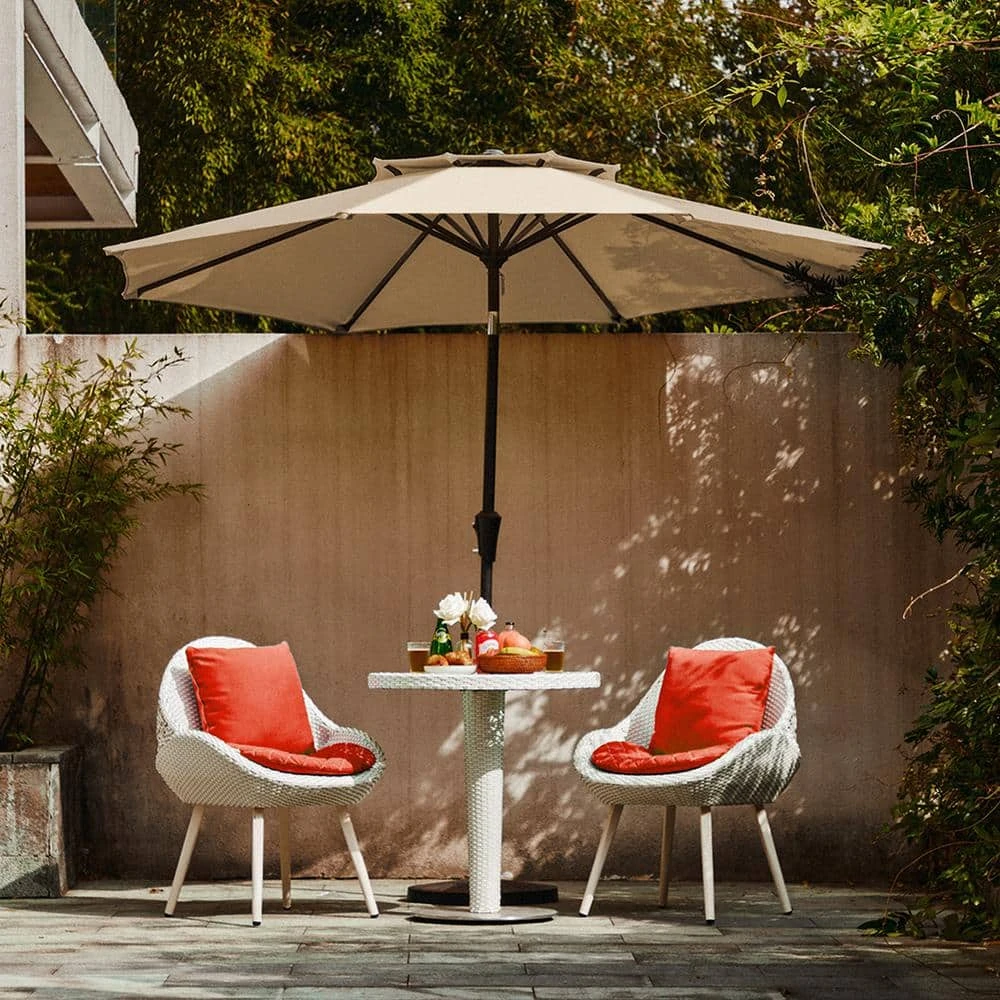 9FT Two Layer Wind Vent Patio Market Umbrella With Push Button And Tilt Crank Lifting In Beige 1 9FT Two Layer Wind Vent Patio Market Umbrella With Push Button And Tilt Crank Lifting In Beige