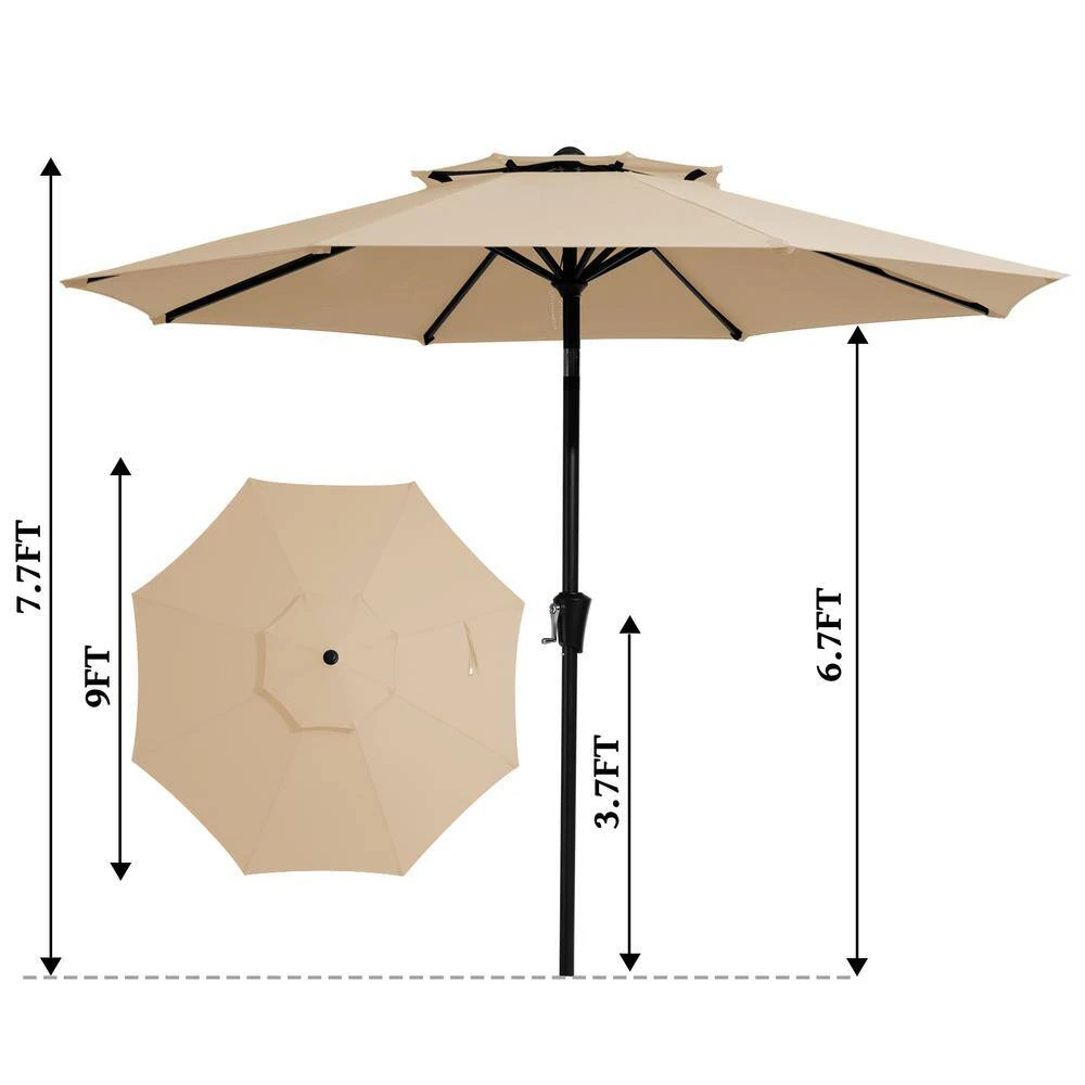 9FT Two Layer Wind Vent Patio Market Umbrella With Push Button And Tilt Crank Lifting In Beige 6 9FT Two Layer Wind Vent Patio Market Umbrella With Push Button And Tilt Crank Lifting In Beige - Image 6