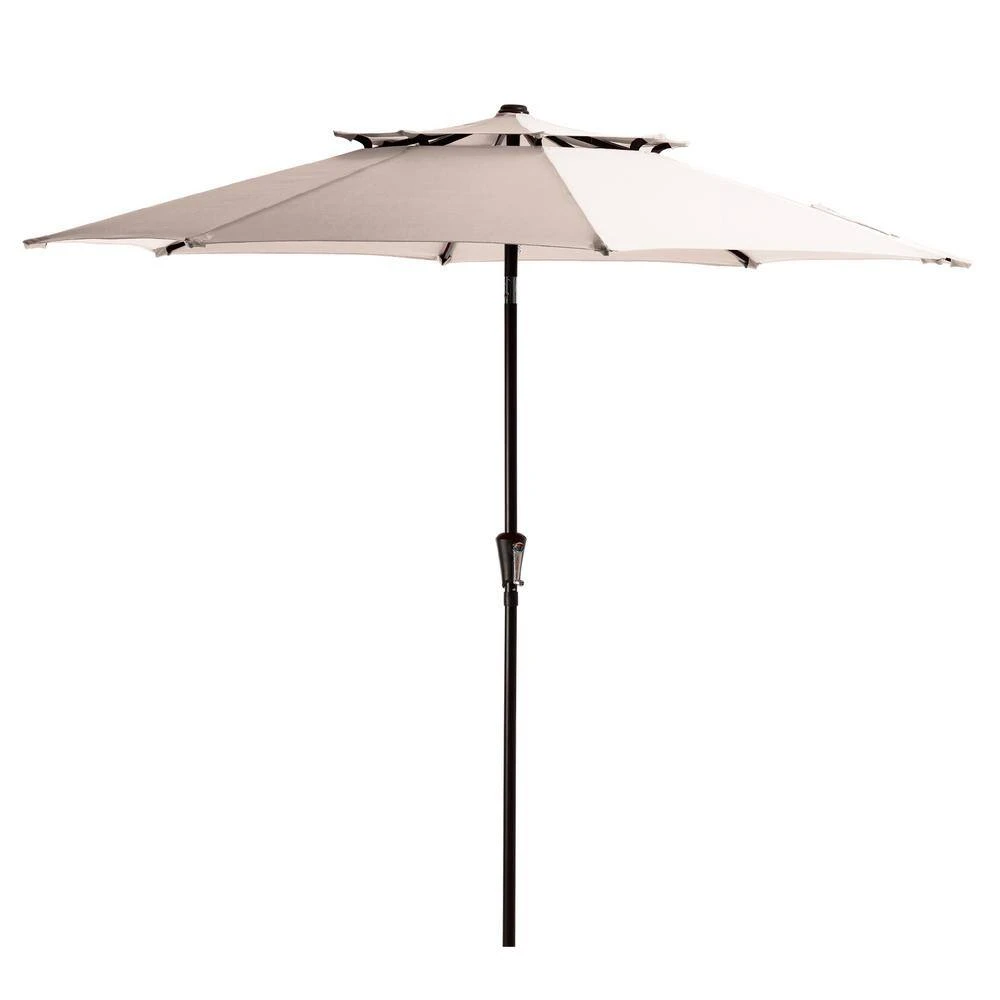 9FT Two Layer Wind Vent Patio Market Umbrella With Push Button And Tilt Crank Lifting In Beige 7 9FT Two Layer Wind Vent Patio Market Umbrella With Push Button And Tilt Crank Lifting In Beige - Image 7