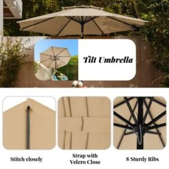 9FT Two Layer Wind Vent Patio Market Umbrella With Push Button And Tilt Crank Lifting In Beige 16 9FT Two Layer Wind Vent Patio Market Umbrella With Push Button And Tilt Crank Lifting In Beige -More Furniture Store market umbrellas 2ly 9ft be d4 1000