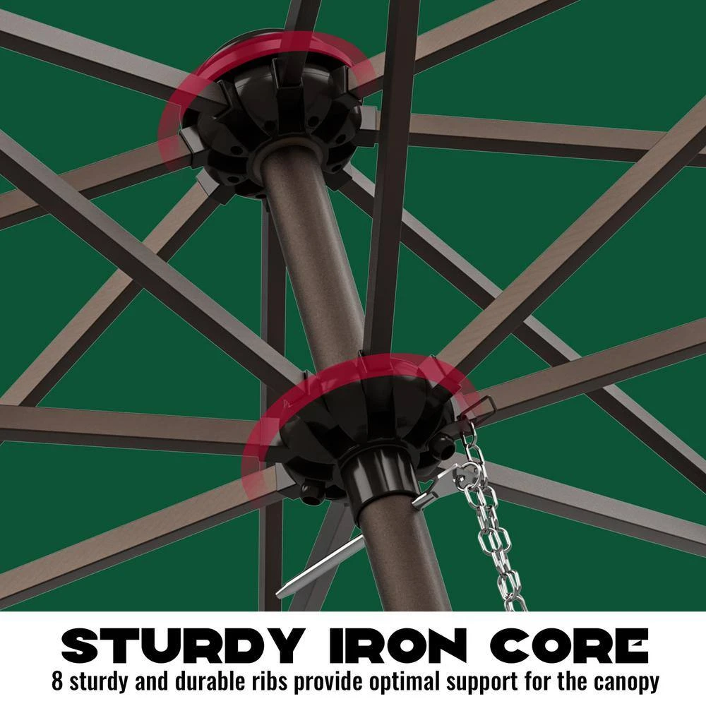 9FT Two Layer Wind Vent Patio Market Umbrella With Push Button And Tilt Crank Lifting In Green 4 9FT Two Layer Wind Vent Patio Market Umbrella With Push Button And Tilt Crank Lifting In Green - Image 4