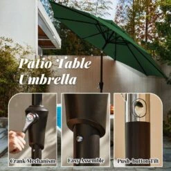 9FT Two Layer Wind Vent Patio Market Umbrella With Push Button And Tilt Crank Lifting In Green 19 9FT Two Layer Wind Vent Patio Market Umbrella With Push Button And Tilt Crank Lifting In Green -More Furniture Store market umbrellas 2ly 9ft gn 1f 1000