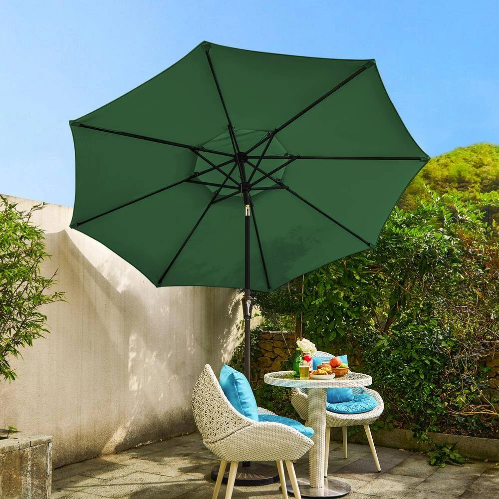 9FT Two Layer Wind Vent Patio Market Umbrella With Push Button And Tilt Crank Lifting In Green 3 9FT Two Layer Wind Vent Patio Market Umbrella With Push Button And Tilt Crank Lifting In Green - Image 3
