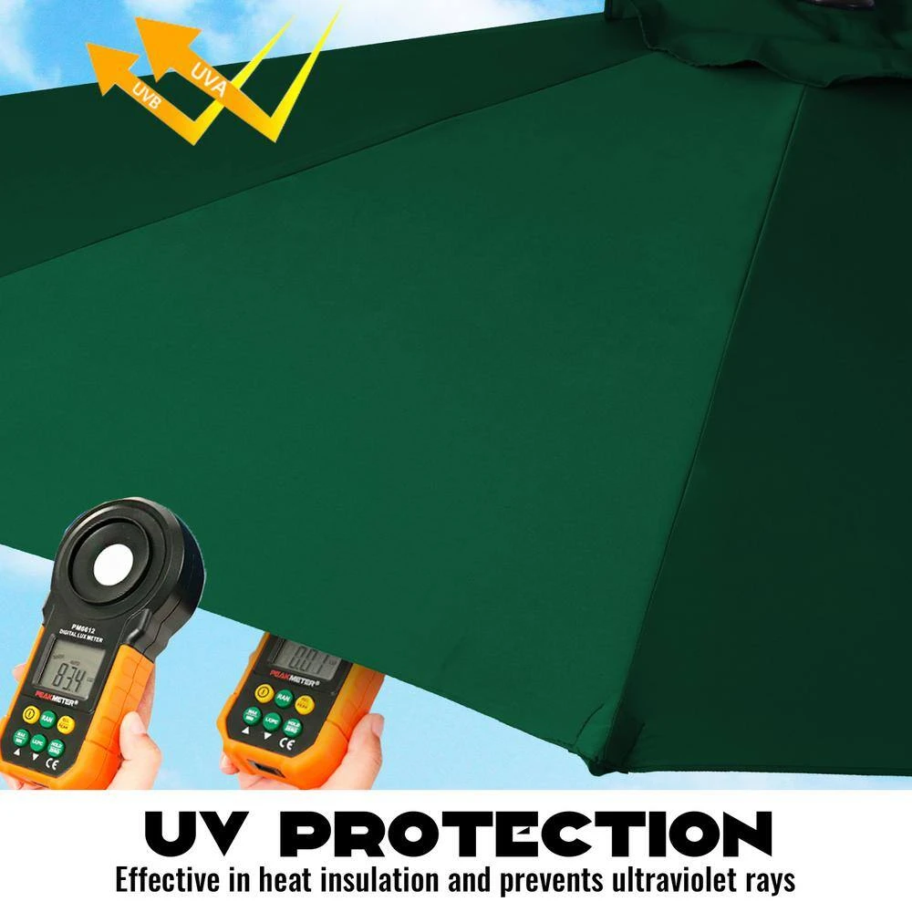 9FT Two Layer Wind Vent Patio Market Umbrella With Push Button And Tilt Crank Lifting In Green 5 9FT Two Layer Wind Vent Patio Market Umbrella With Push Button And Tilt Crank Lifting In Green - Image 5