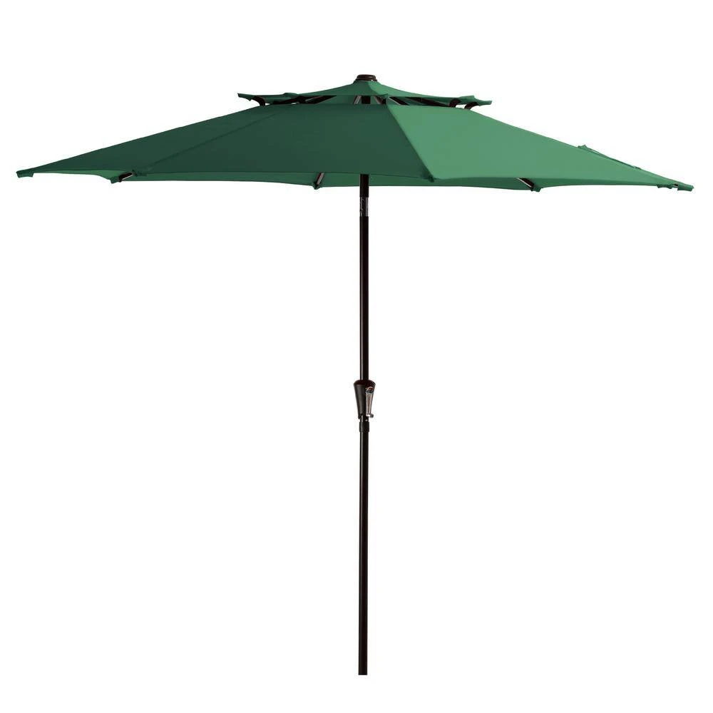 9FT Two Layer Wind Vent Patio Market Umbrella With Push Button And Tilt Crank Lifting In Green 7 9FT Two Layer Wind Vent Patio Market Umbrella With Push Button And Tilt Crank Lifting In Green - Image 7