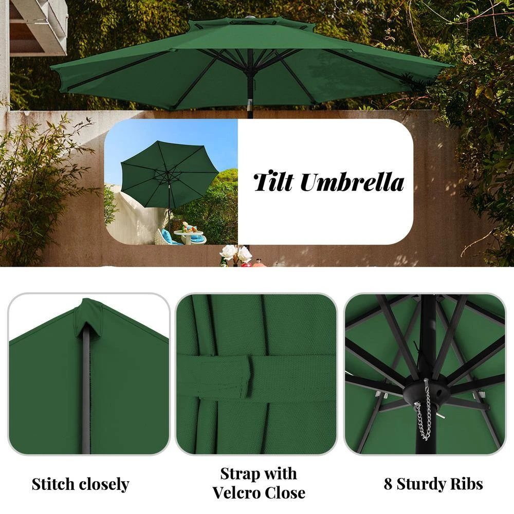 9FT Two Layer Wind Vent Patio Market Umbrella With Push Button And Tilt Crank Lifting In Green 10 9FT Two Layer Wind Vent Patio Market Umbrella With Push Button And Tilt Crank Lifting In Green - Image 10