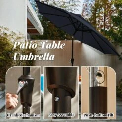 9FT Two Layer Wind Vent Patio Market Umbrella With Push Button And Tilt Crank Lifting In Navy -More Furniture Store market umbrellas 2ly 9ft ny 1f 1000