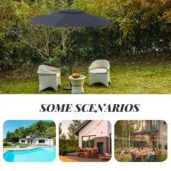 9FT Two Layer Wind Vent Patio Market Umbrella With Push Button And Tilt Crank Lifting In Navy -More Furniture Store market umbrellas 2ly 9ft ny 31 1000
