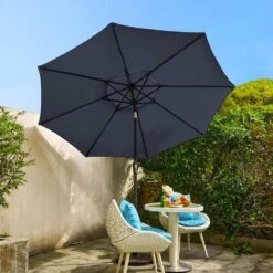 9FT Two Layer Wind Vent Patio Market Umbrella With Push Button And Tilt Crank Lifting In Navy -More Furniture Store market umbrellas 2ly 9ft ny 40 1000
