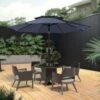 9FT Two Layer Wind Vent Patio Market Umbrella With Push Button And Tilt Crank Lifting In Navy