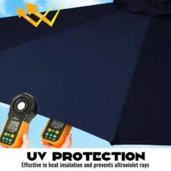 9FT Two Layer Wind Vent Patio Market Umbrella With Push Button And Tilt Crank Lifting In Navy -More Furniture Store market umbrellas 2ly 9ft ny 66 1000