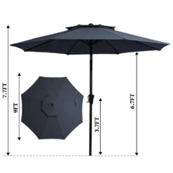 9FT Two Layer Wind Vent Patio Market Umbrella With Push Button And Tilt Crank Lifting In Navy -More Furniture Store market umbrellas 2ly 9ft ny 77 1000
