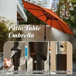 9FT Two Layer Wind Vent Patio Market Umbrella With Push Button And Tilt Crank Lifting In Orange -More Furniture Store market umbrellas 2ly 9ft oe 1f 1000