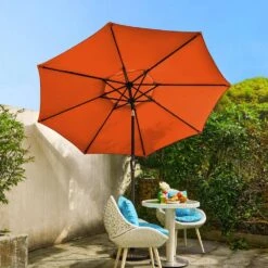 9FT Two Layer Wind Vent Patio Market Umbrella With Push Button And Tilt Crank Lifting In Orange -More Furniture Store market umbrellas 2ly 9ft oe 40 1000