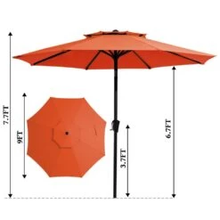 9FT Two Layer Wind Vent Patio Market Umbrella With Push Button And Tilt Crank Lifting In Orange -More Furniture Store market umbrellas 2ly 9ft oe 77 1000