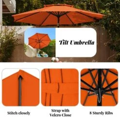 9FT Two Layer Wind Vent Patio Market Umbrella With Push Button And Tilt Crank Lifting In Orange -More Furniture Store market umbrellas 2ly 9ft oe d4 1000