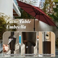 9FT Two Layer Wind Vent Patio Market Umbrella With Push Button And Tilt Crank Lifting In Red -More Furniture Store market umbrellas 2ly 9ft red 1f 1000