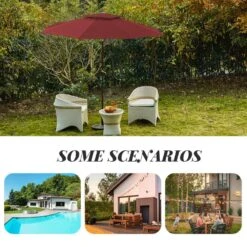 9FT Two Layer Wind Vent Patio Market Umbrella With Push Button And Tilt Crank Lifting In Red -More Furniture Store market umbrellas 2ly 9ft red 31 1000