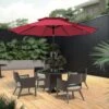 9FT Two Layer Wind Vent Patio Market Umbrella With Push Button And Tilt Crank Lifting In Red