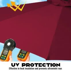 9FT Two Layer Wind Vent Patio Market Umbrella With Push Button And Tilt Crank Lifting In Red -More Furniture Store market umbrellas 2ly 9ft red 66 1000