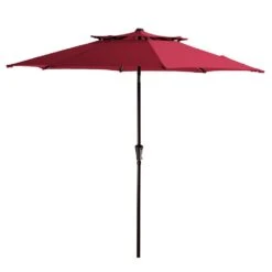9FT Two Layer Wind Vent Patio Market Umbrella With Push Button And Tilt Crank Lifting In Red -More Furniture Store market umbrellas 2ly 9ft red c3 1000