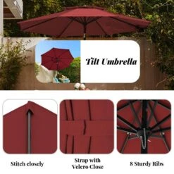 9FT Two Layer Wind Vent Patio Market Umbrella With Push Button And Tilt Crank Lifting In Red -More Furniture Store market umbrellas 2ly 9ft red d4 1000